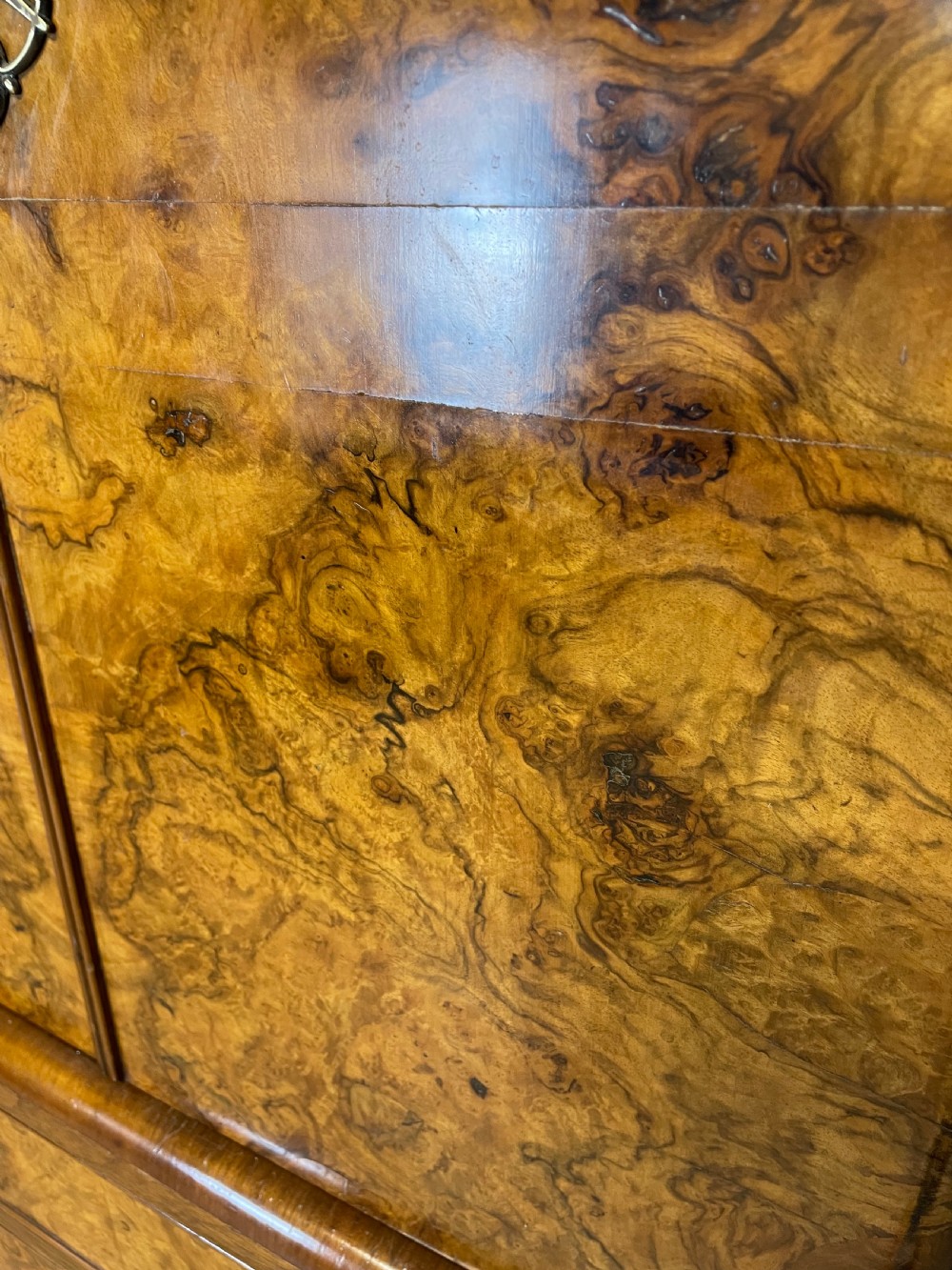 Burr walnut Tallboy circa 1920 View XII