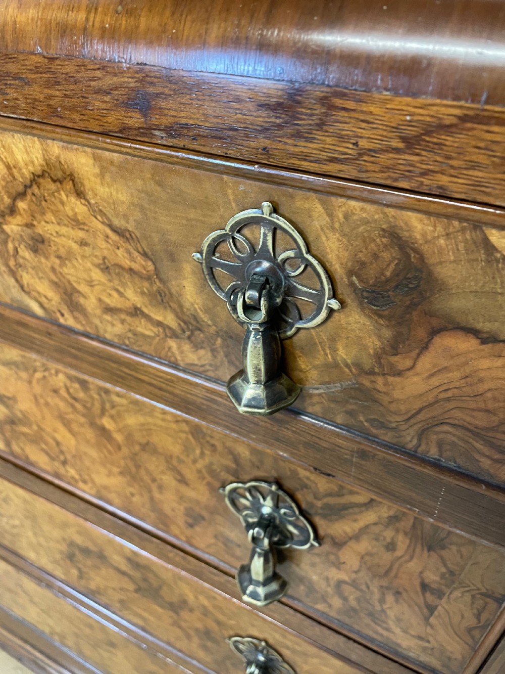Burr walnut Tallboy circa 1920 View XIII