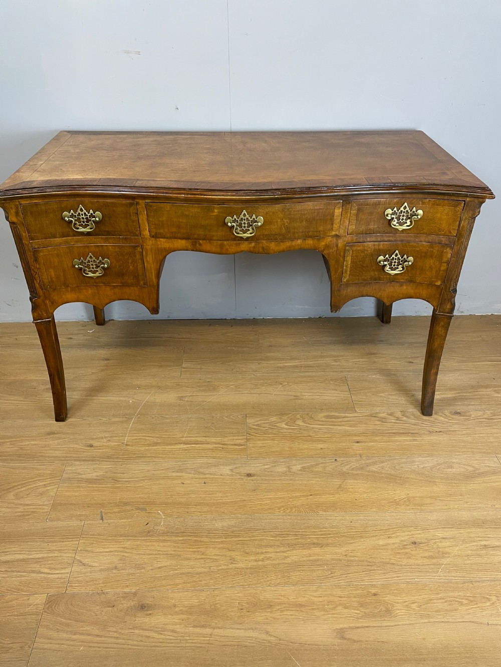 Edwardian serpentine front walnut writing desk  View IV