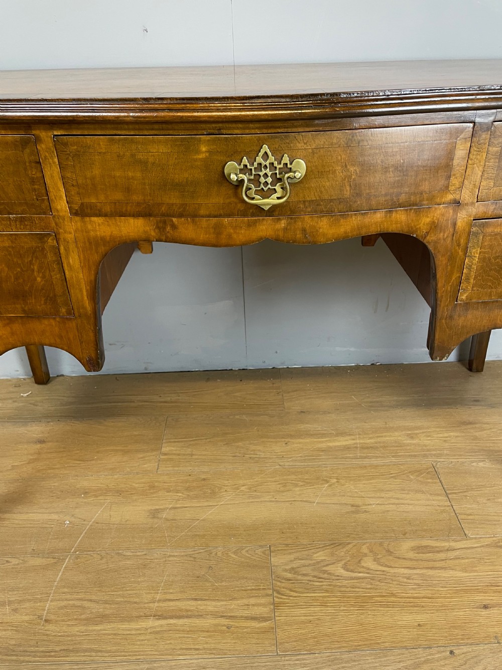 Edwardian serpentine front walnut writing desk  View VI