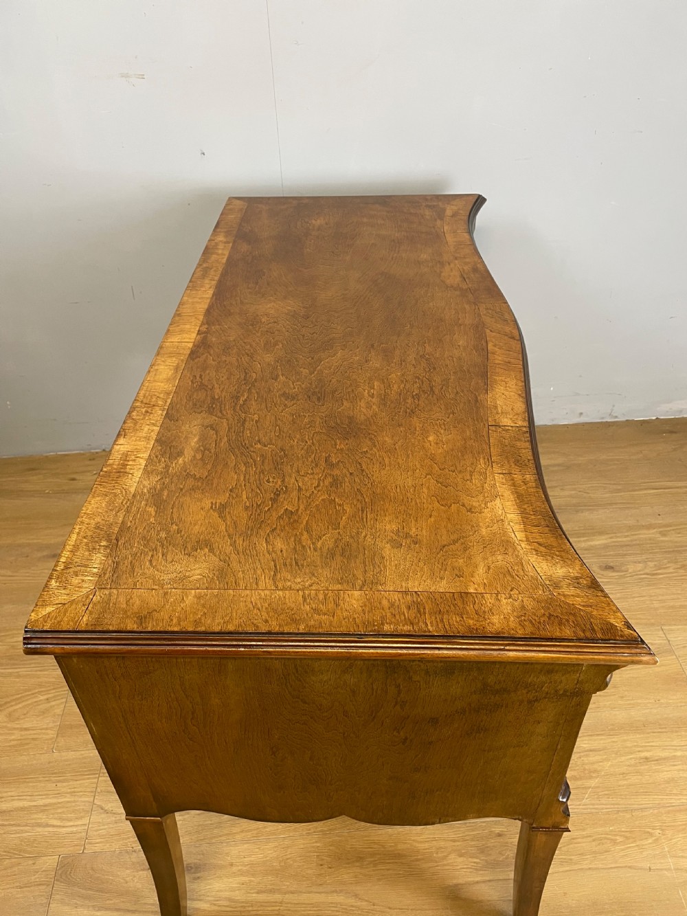 Edwardian serpentine front walnut writing desk  View IX