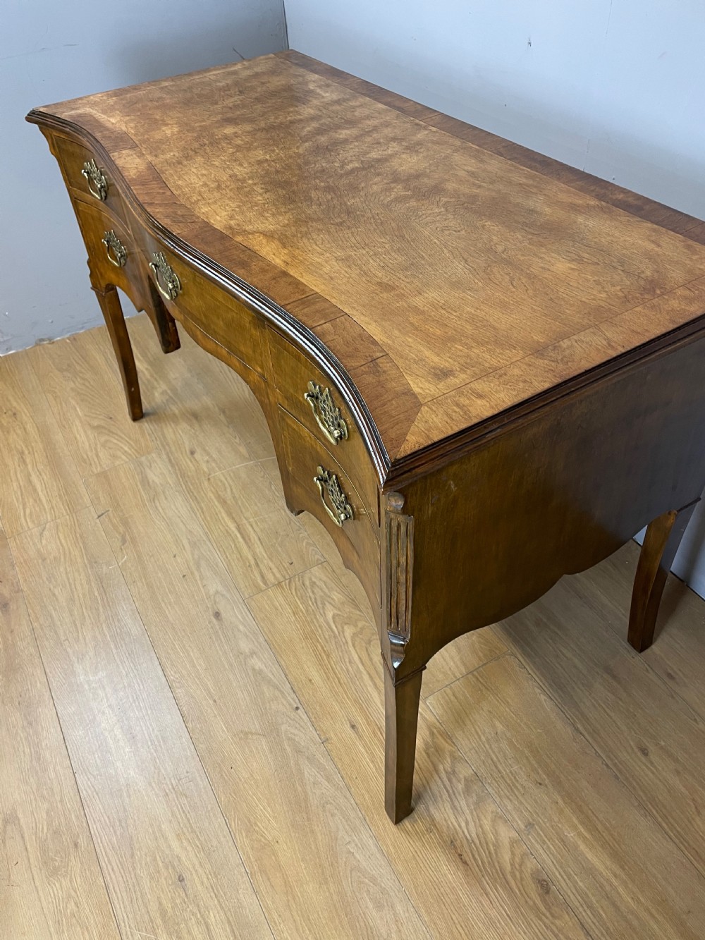 Edwardian serpentine front walnut writing desk  View XI