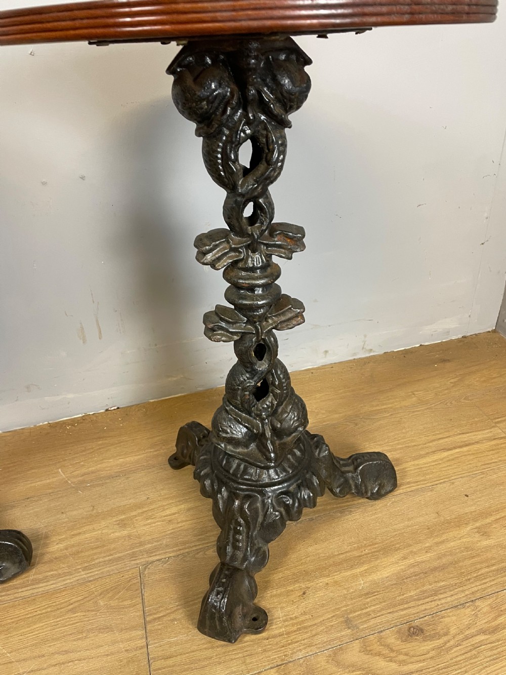 C19TH pair of cast iron tables with mahogany to tops  View VIII