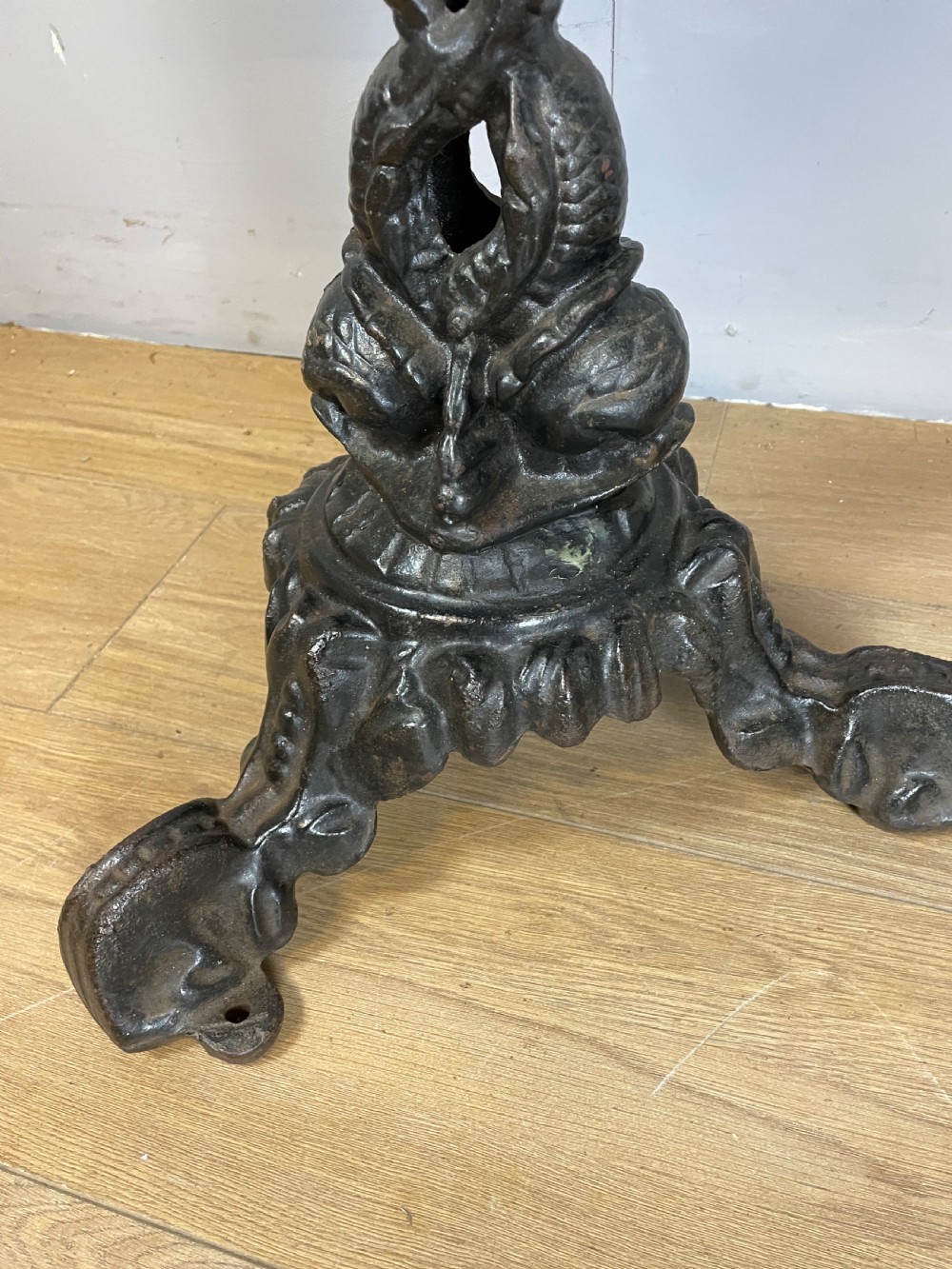C19TH pair of cast iron tables with mahogany to tops  View X
