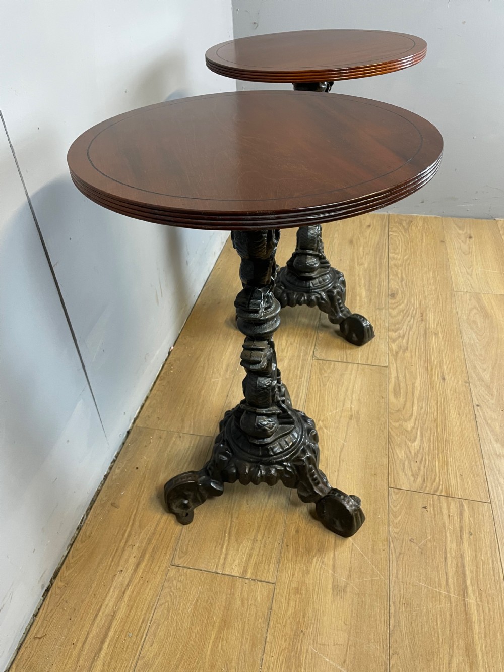 C19TH pair of cast iron tables with mahogany to tops  View XI