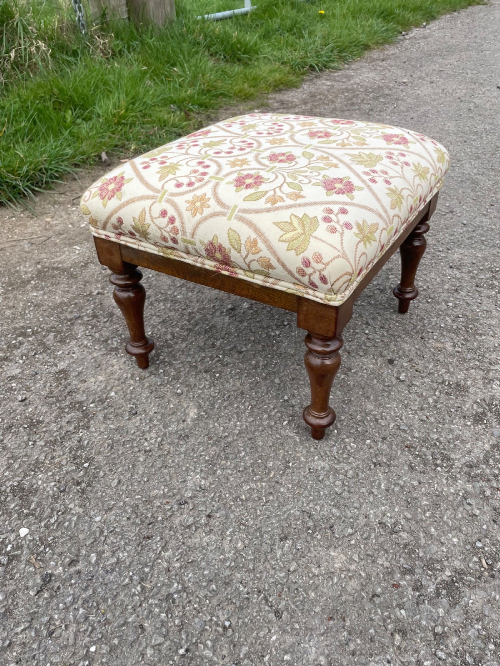 C19TH mahogany footstool on turned legs  View II