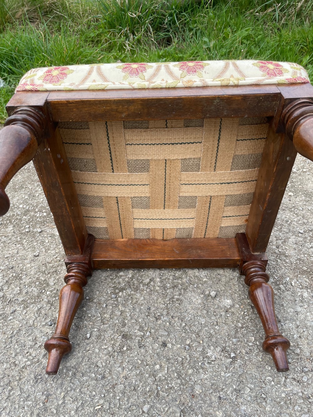 C19TH mahogany footstool on turned legs  View VI