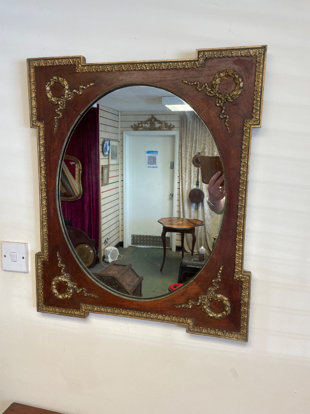 C19TH walnut and gilt wall mirror 
