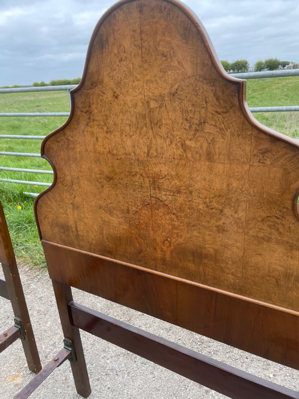 Pair of burr walnut single beds circa 1920 View III