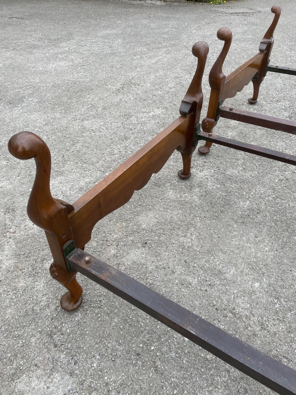 Pair of burr walnut single beds circa 1920 View IV