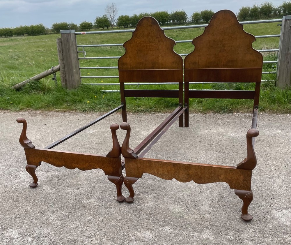 Pair of burr walnut single beds circa 1920 View IX