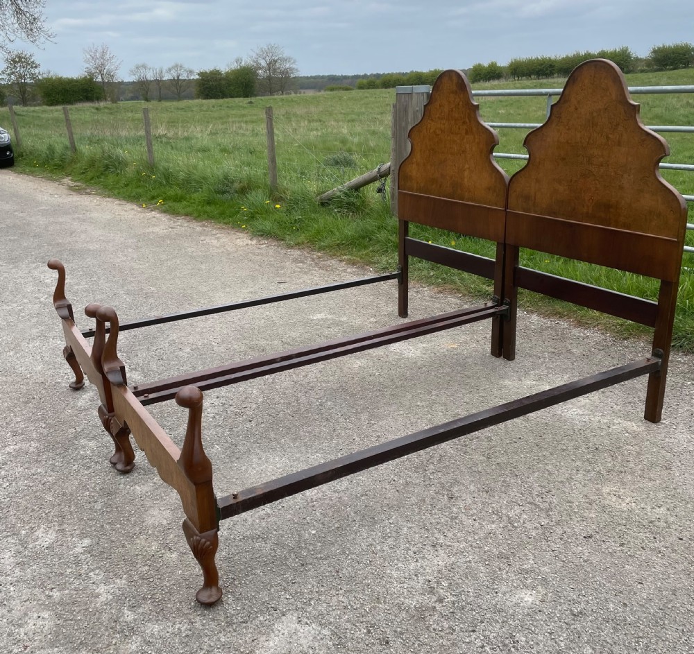 Pair of burr walnut single beds circa 1920 View XI