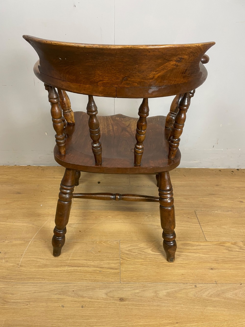 C19TH Ash and elm smokers bow Windsor chair with double h under stretcher  View IX