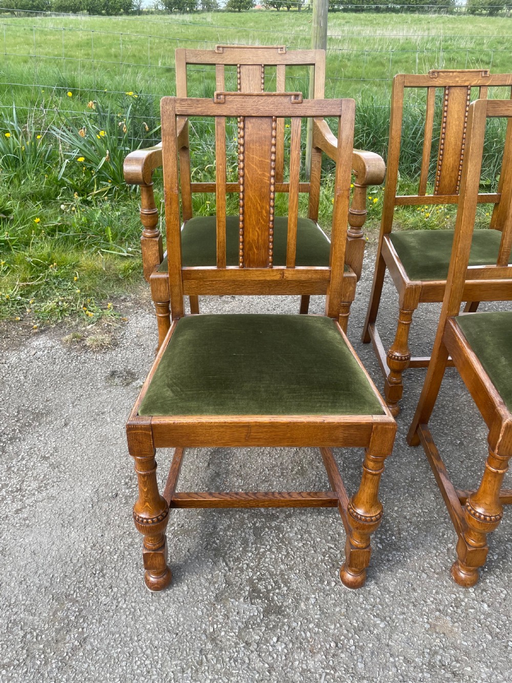 Arts and crafts Golden oak set of 10 dining chairs  View IV