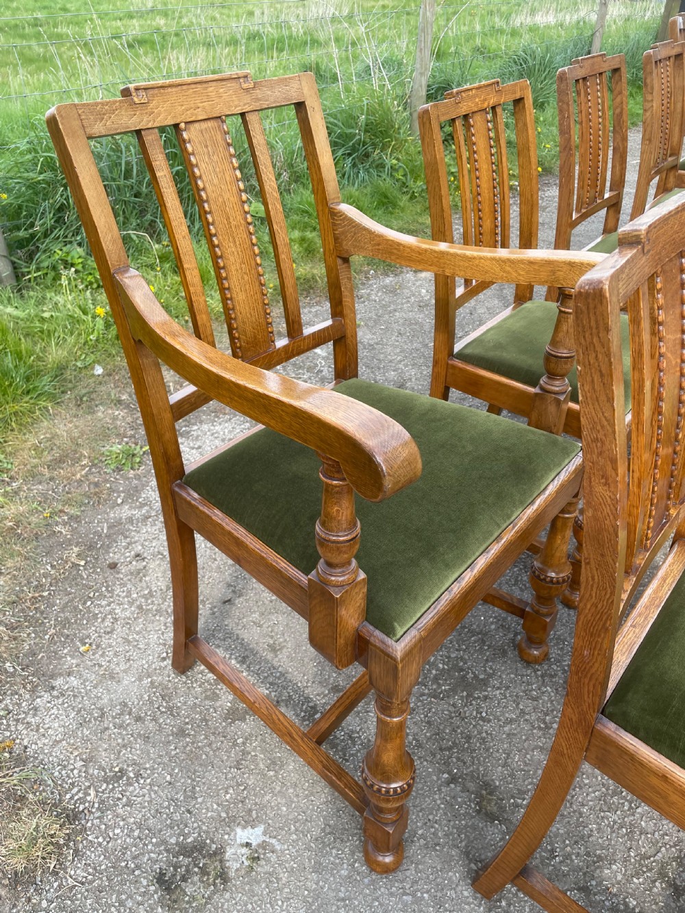 Arts and crafts Golden oak set of 10 dining chairs  View V