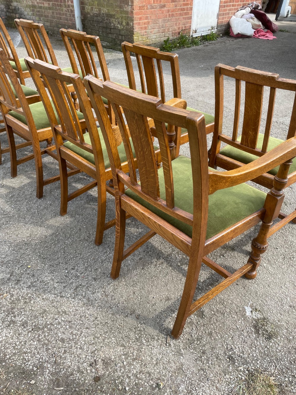 Arts and crafts Golden oak set of 10 dining chairs  View VII