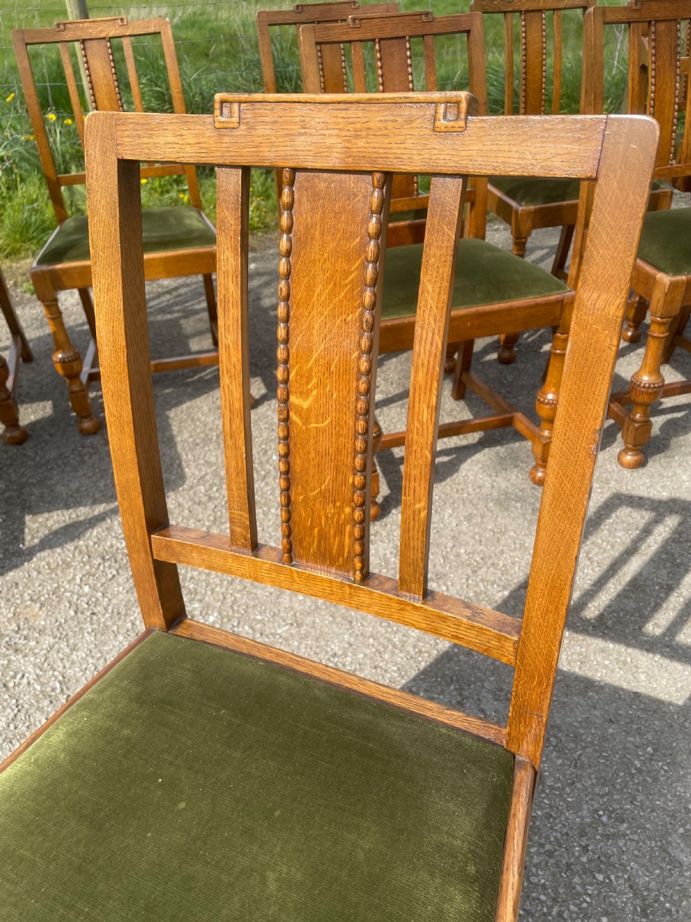 Arts and crafts Golden oak set of 10 dining chairs  View VIII