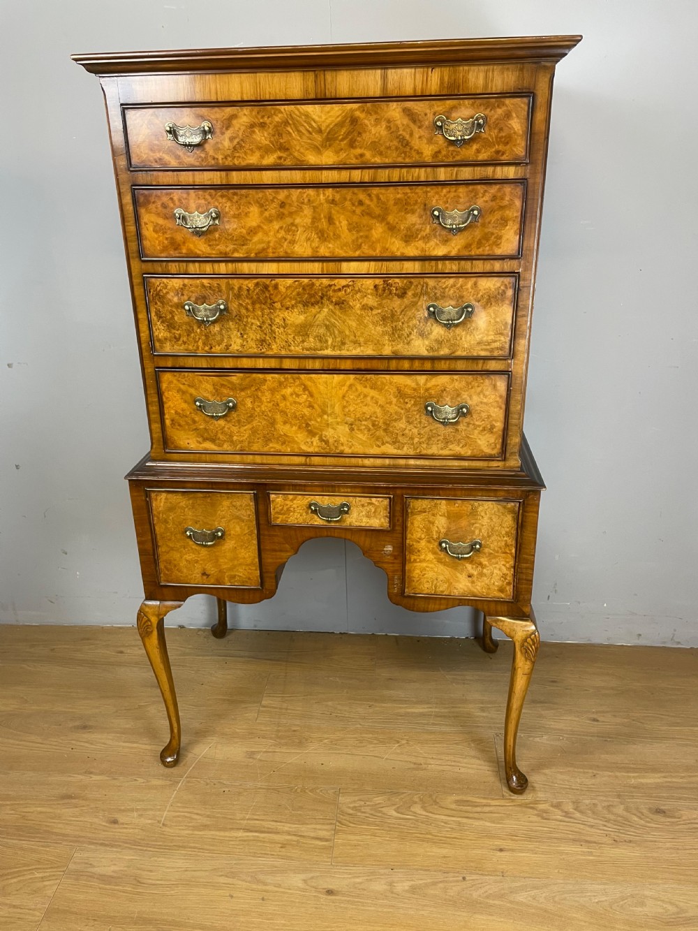 Burr walnut chest on stand circa 1920