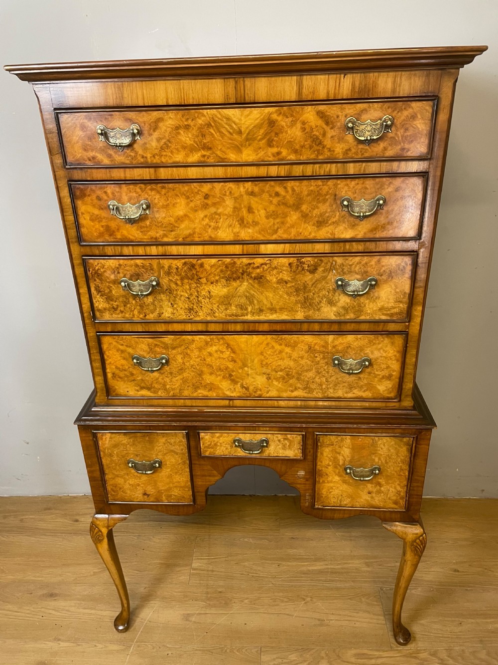 Burr walnut chest on stand circa 1920 View II