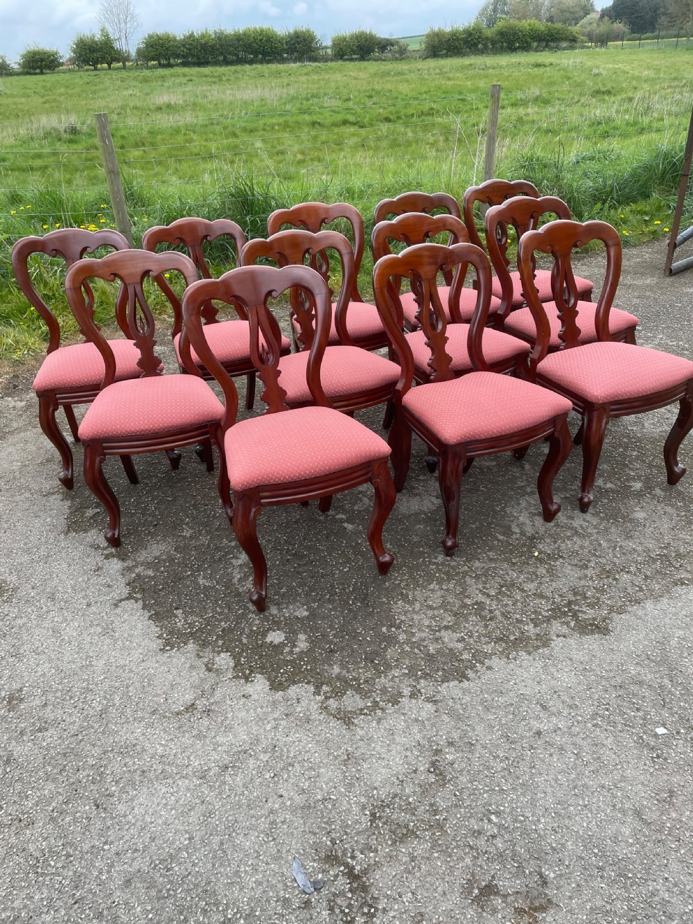 C19TH Set of 12 mahogany spear point balloon back dining chairs  View II
