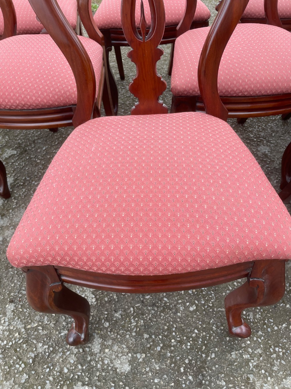 C19TH Set of 12 mahogany spear point balloon back dining chairs  View V