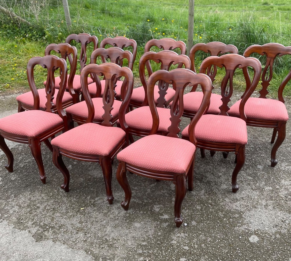 C19TH Set of 12 mahogany spear point balloon back dining chairs  View VI