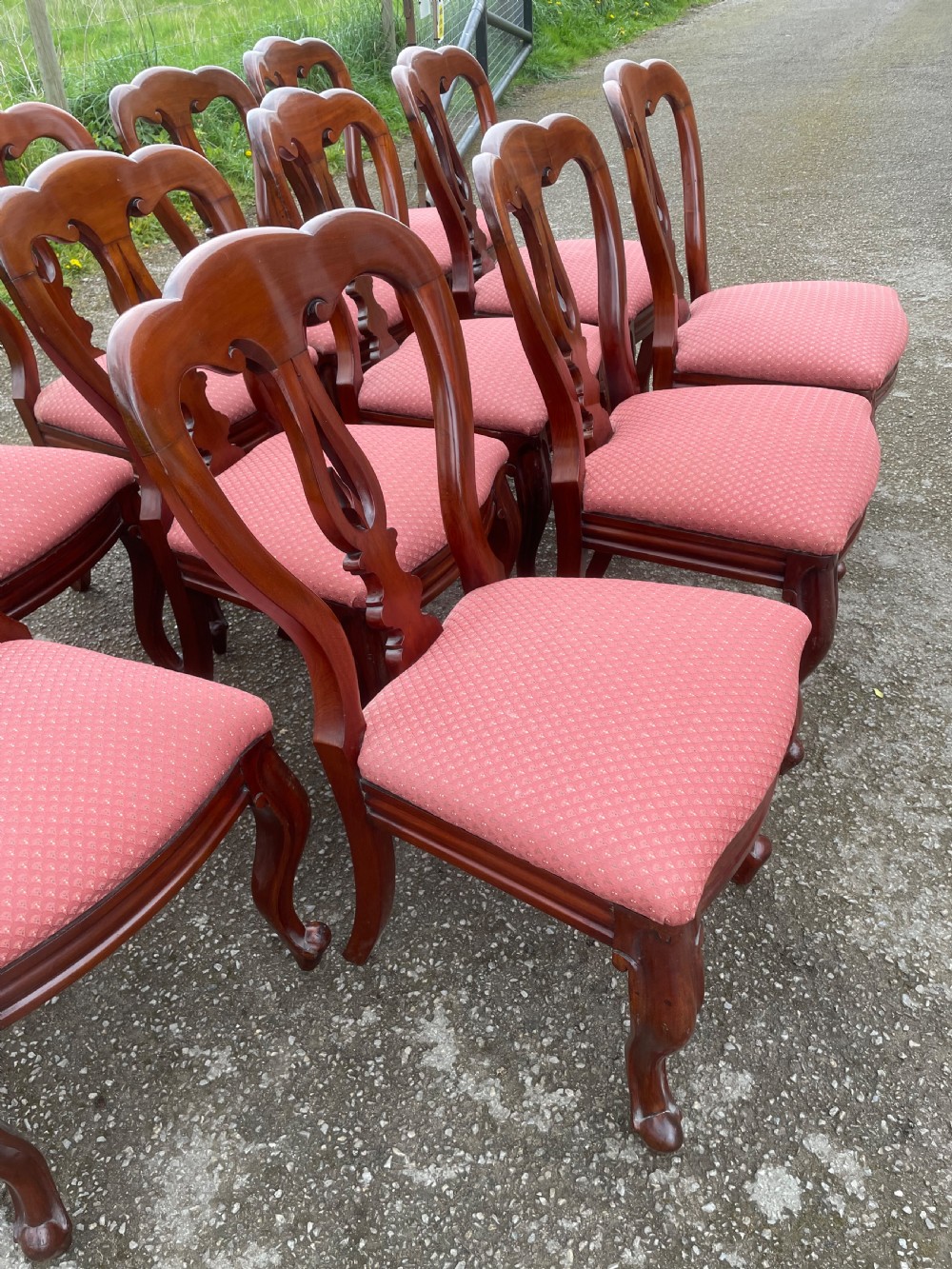 C19TH Set of 12 mahogany spear point balloon back dining chairs  View X