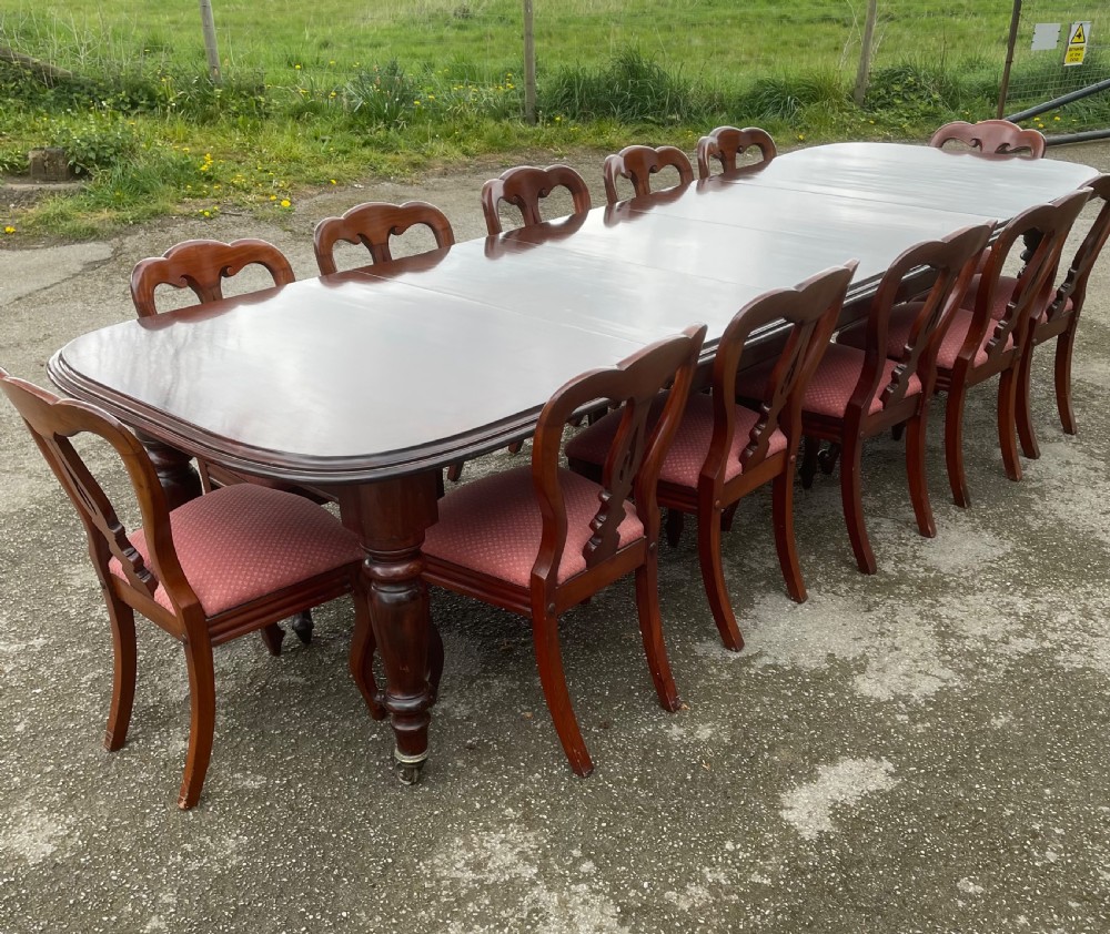 C19TH large solid mahogany 12 seater extending dining table View VI