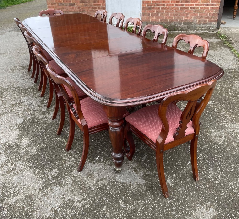 C19TH large solid mahogany 12 seater extending dining table View XI