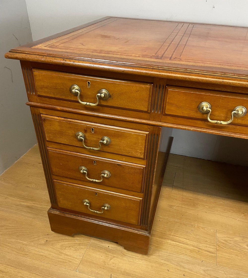 Edwardian twin pedestal mahogany desk with inset leather top  View III
