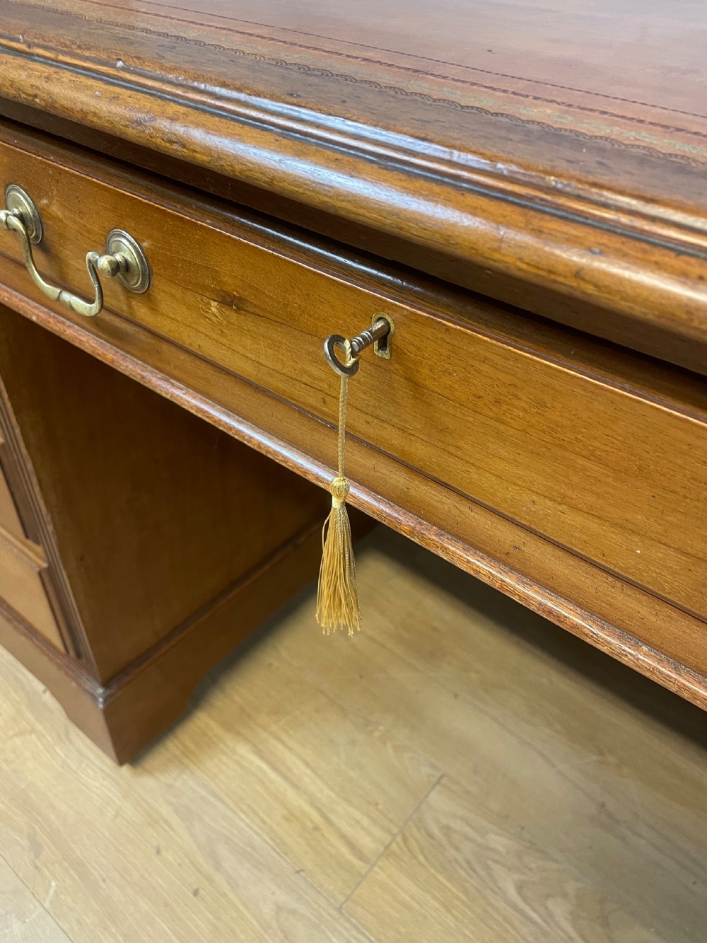 Edwardian twin pedestal mahogany desk with inset leather top  View VI