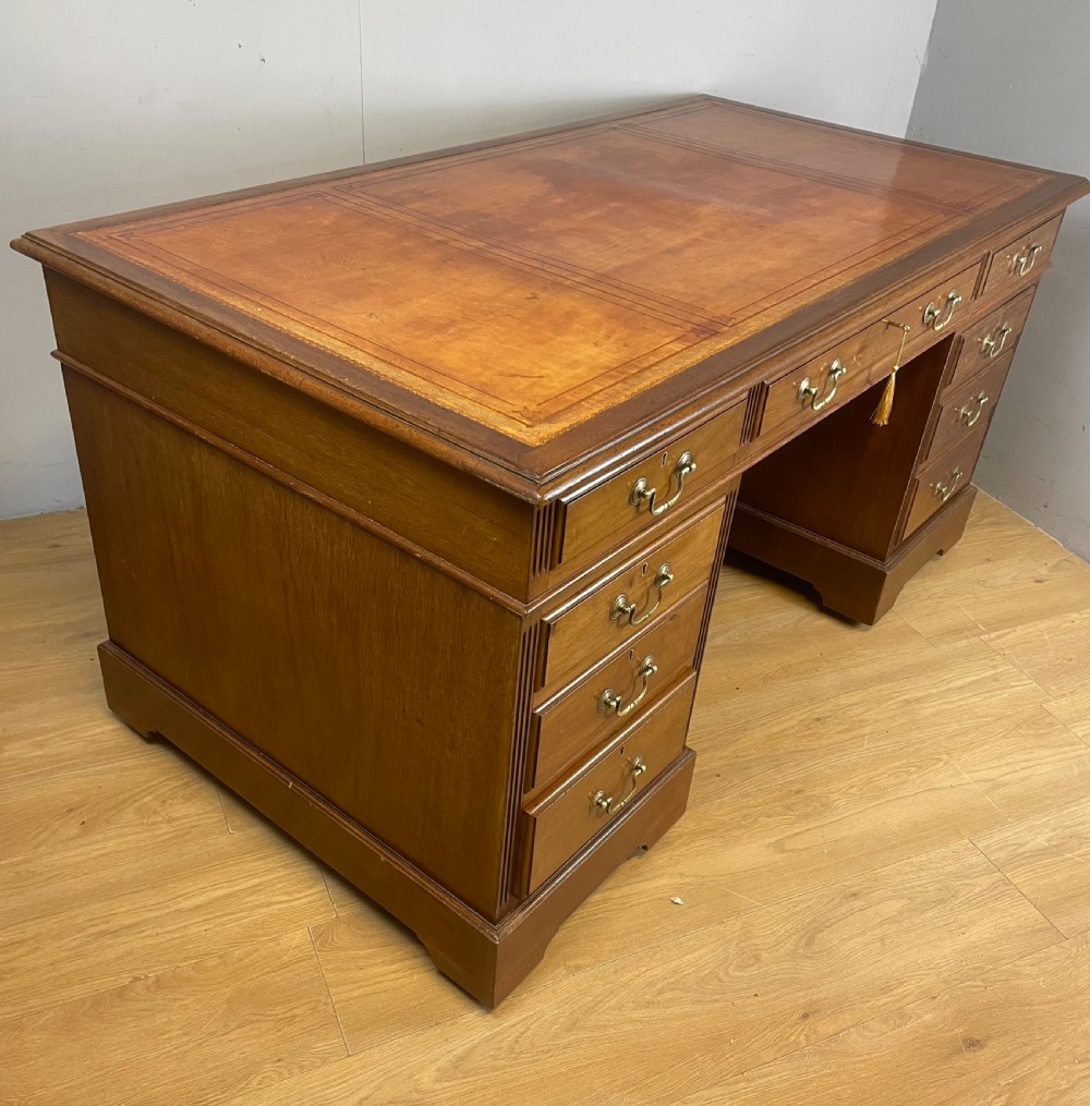 Edwardian twin pedestal mahogany desk with inset leather top  View VII