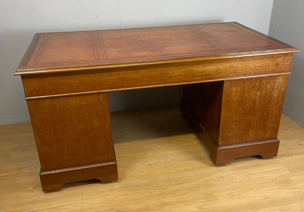 Edwardian twin pedestal mahogany desk with inset leather top  View XI