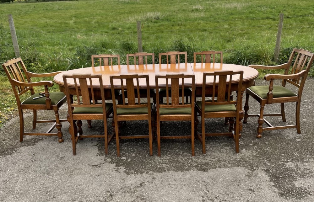 Arts and crafts Golden oak set of 10 dining chairs  View III