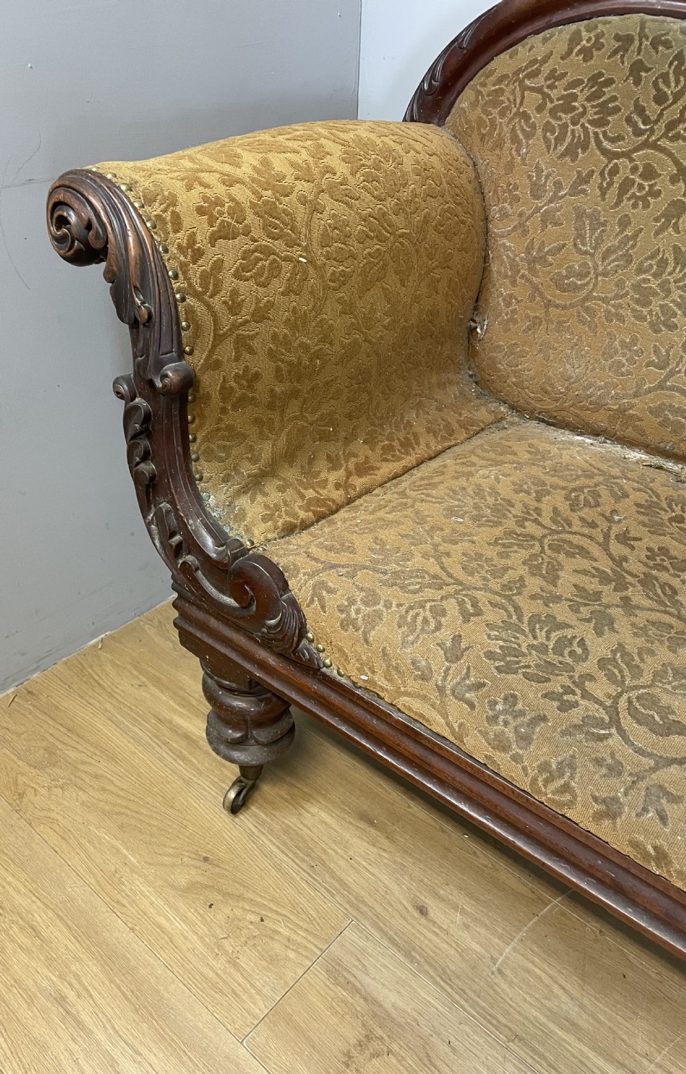 C19TH mahogany scroll end sofa for reupholstery  View II