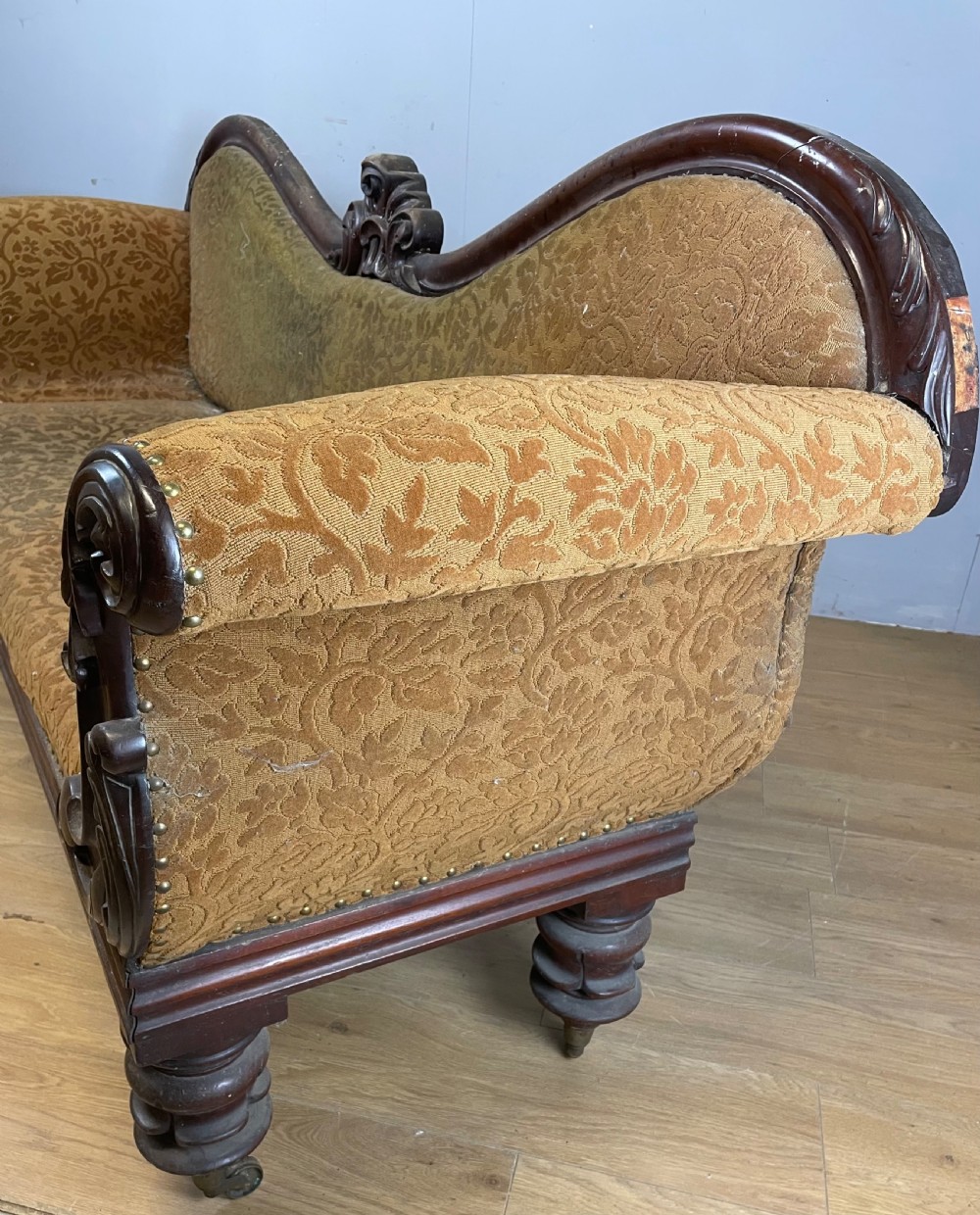 C19TH mahogany scroll end sofa for reupholstery  View VIII