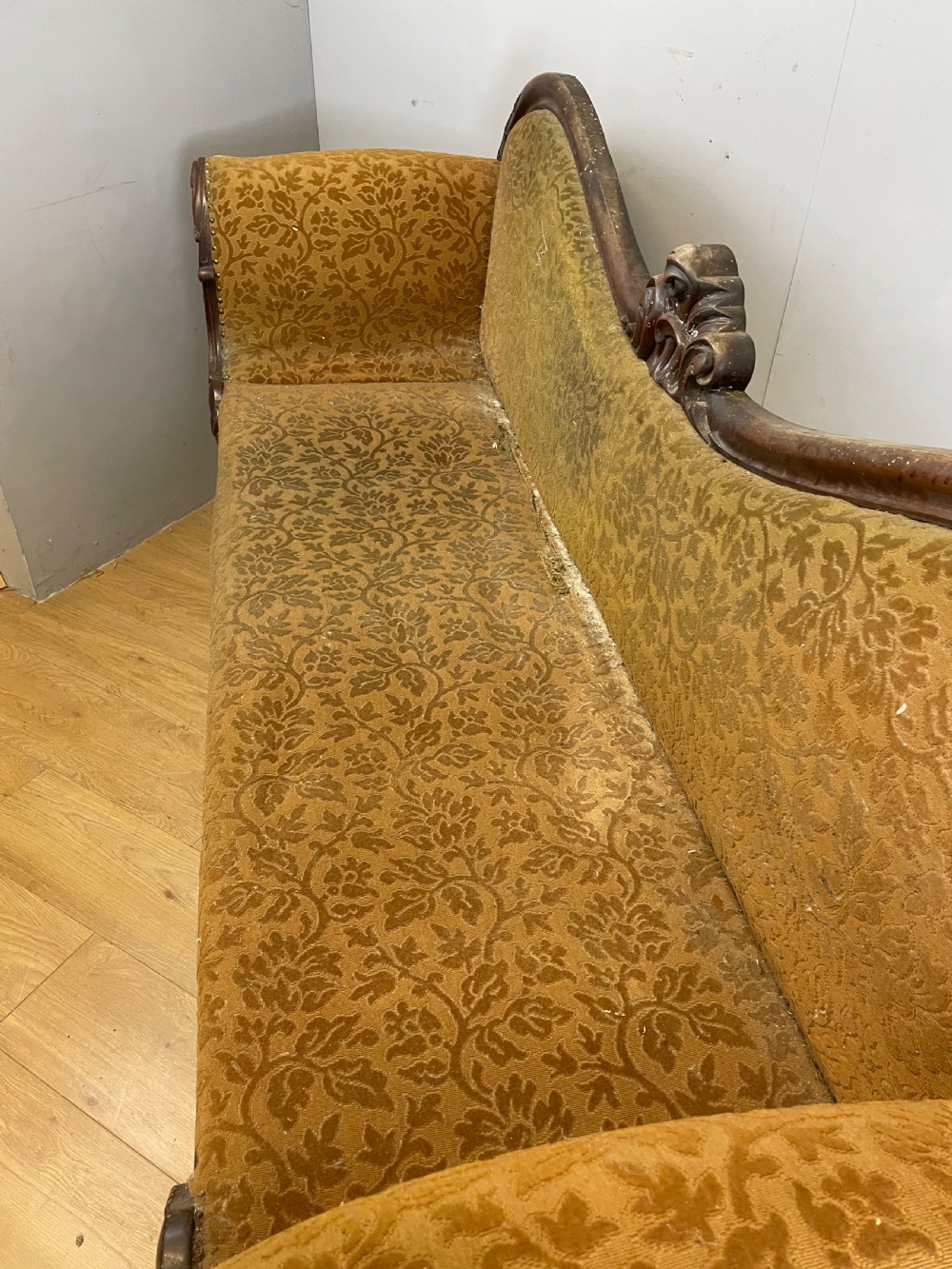 C19TH mahogany scroll end sofa for reupholstery  View X