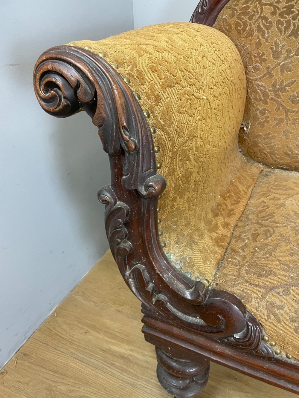 C19TH mahogany scroll end sofa for reupholstery  View XIV