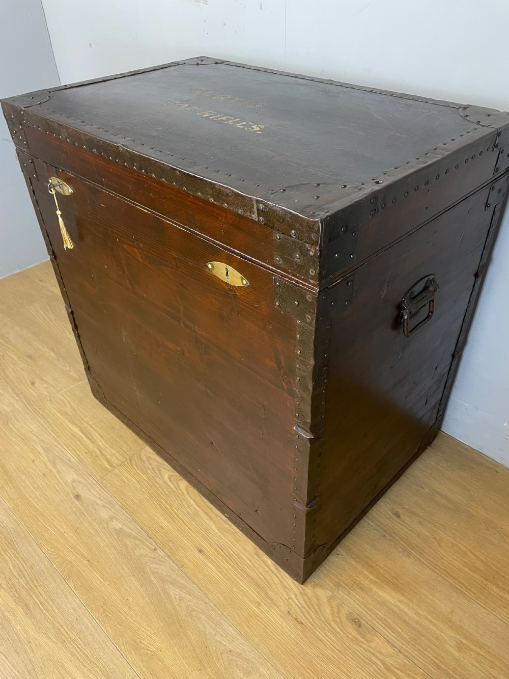 Large C19TH metal bound military trunk. London maker Curtis 60th rifles  View IV