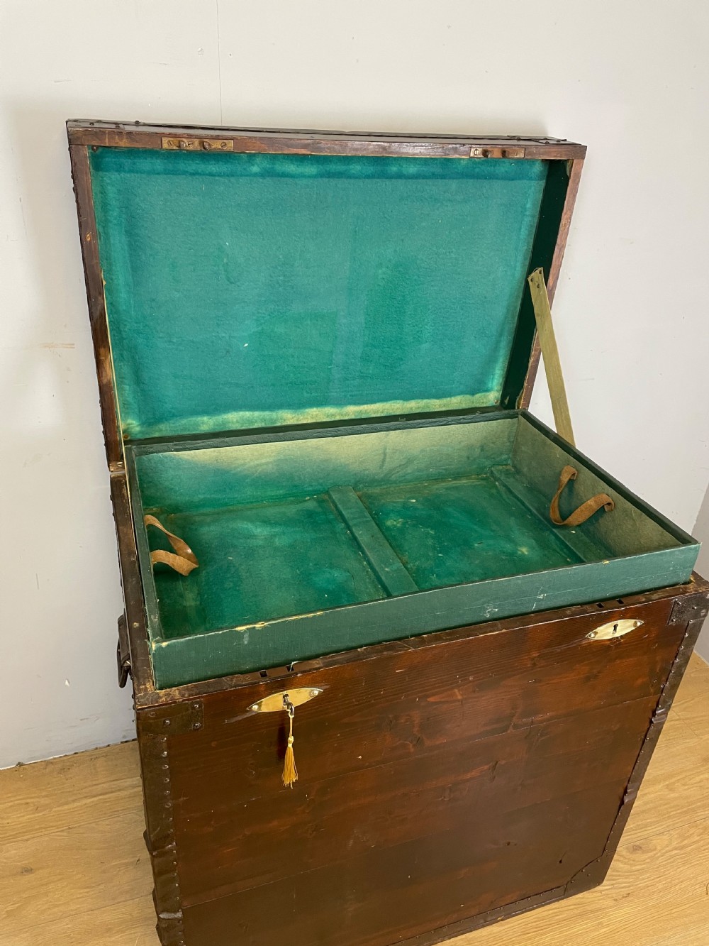 Large C19TH metal bound military trunk. London maker Curtis 60th rifles  View V