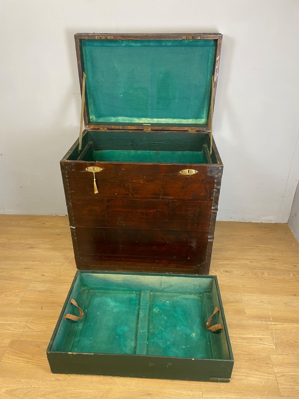 Large C19TH metal bound military trunk. London maker Curtis 60th rifles  View X