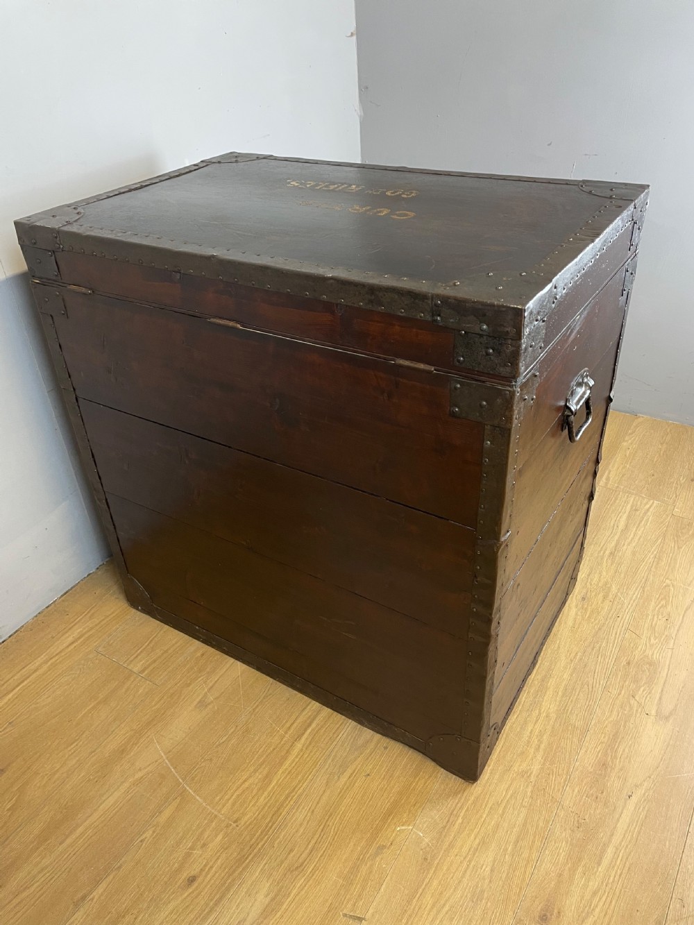 Large C19TH metal bound military trunk. London maker Curtis 60th rifles  View XII
