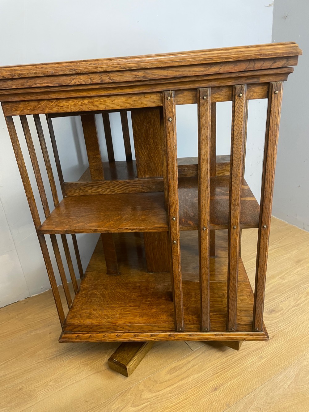 Arts and Crafts solid oak rotating bookcase  View II