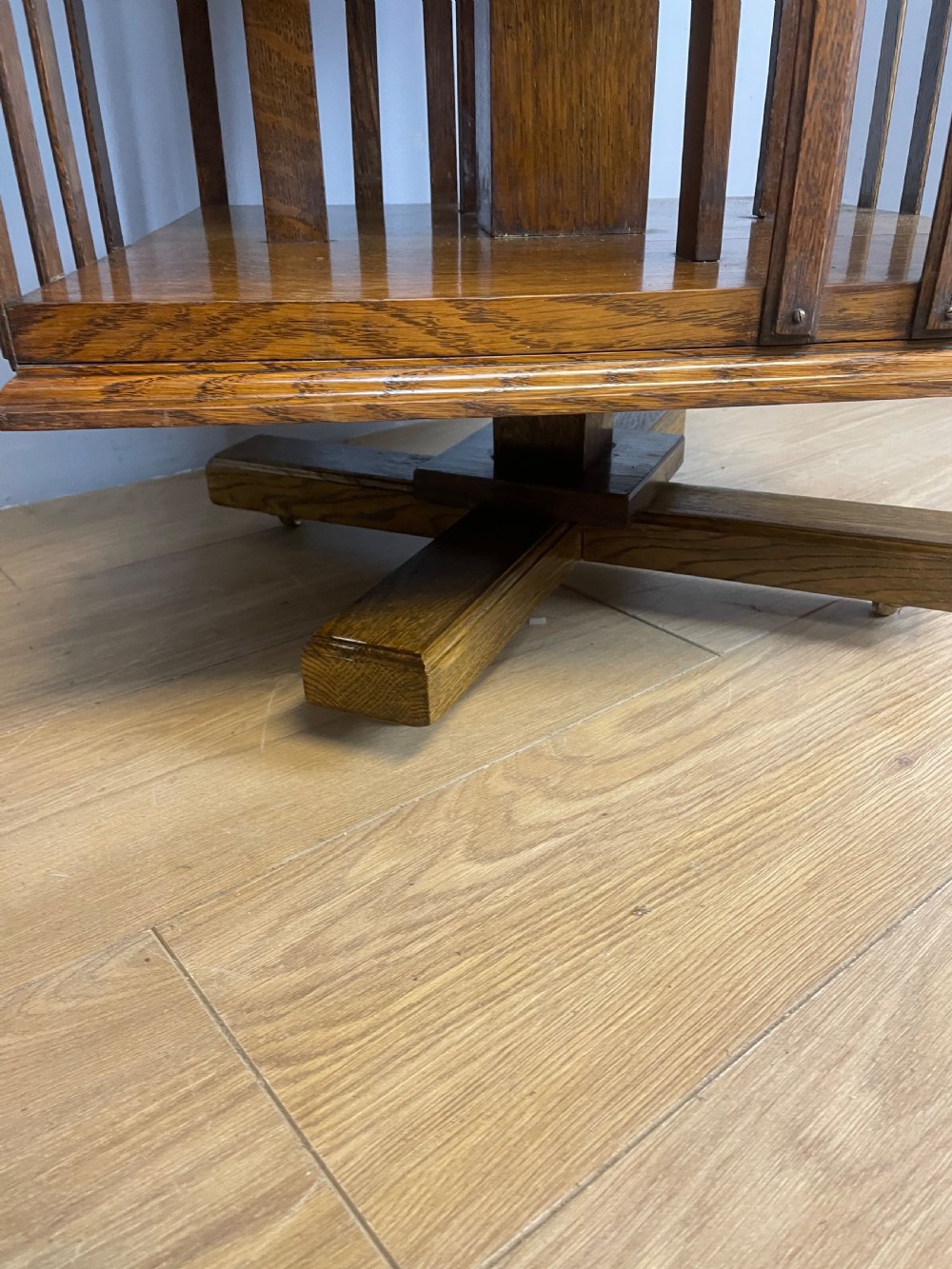Arts and Crafts solid oak rotating bookcase  View V