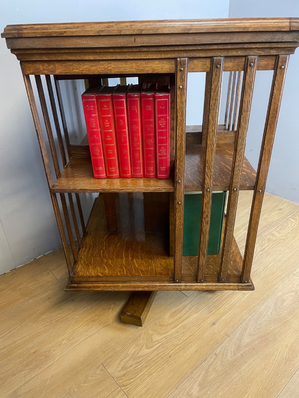 Arts and Crafts solid oak rotating bookcase  View X