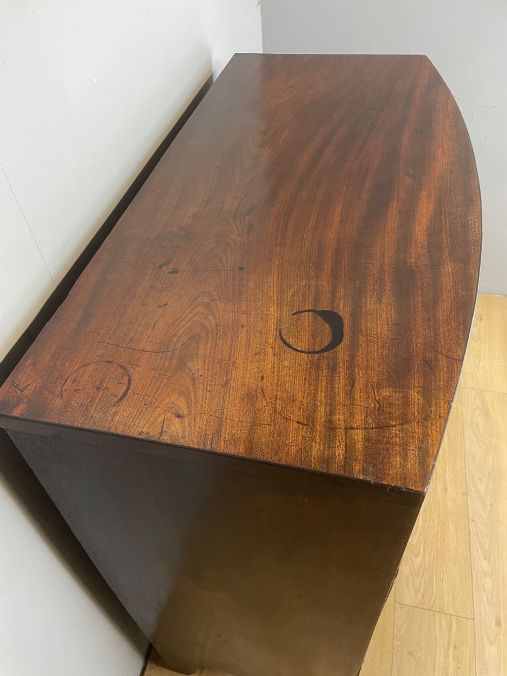 Georgian mahogany bow front  4 height chest of drawers  View III