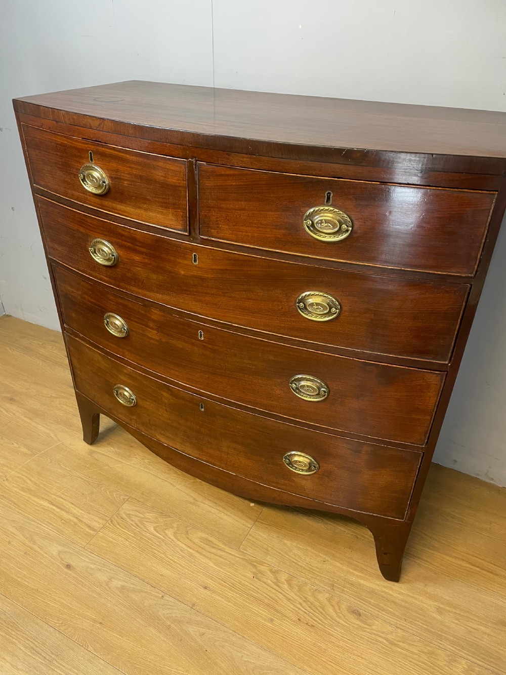 Georgian mahogany bow front  4 height chest of drawers  View IV