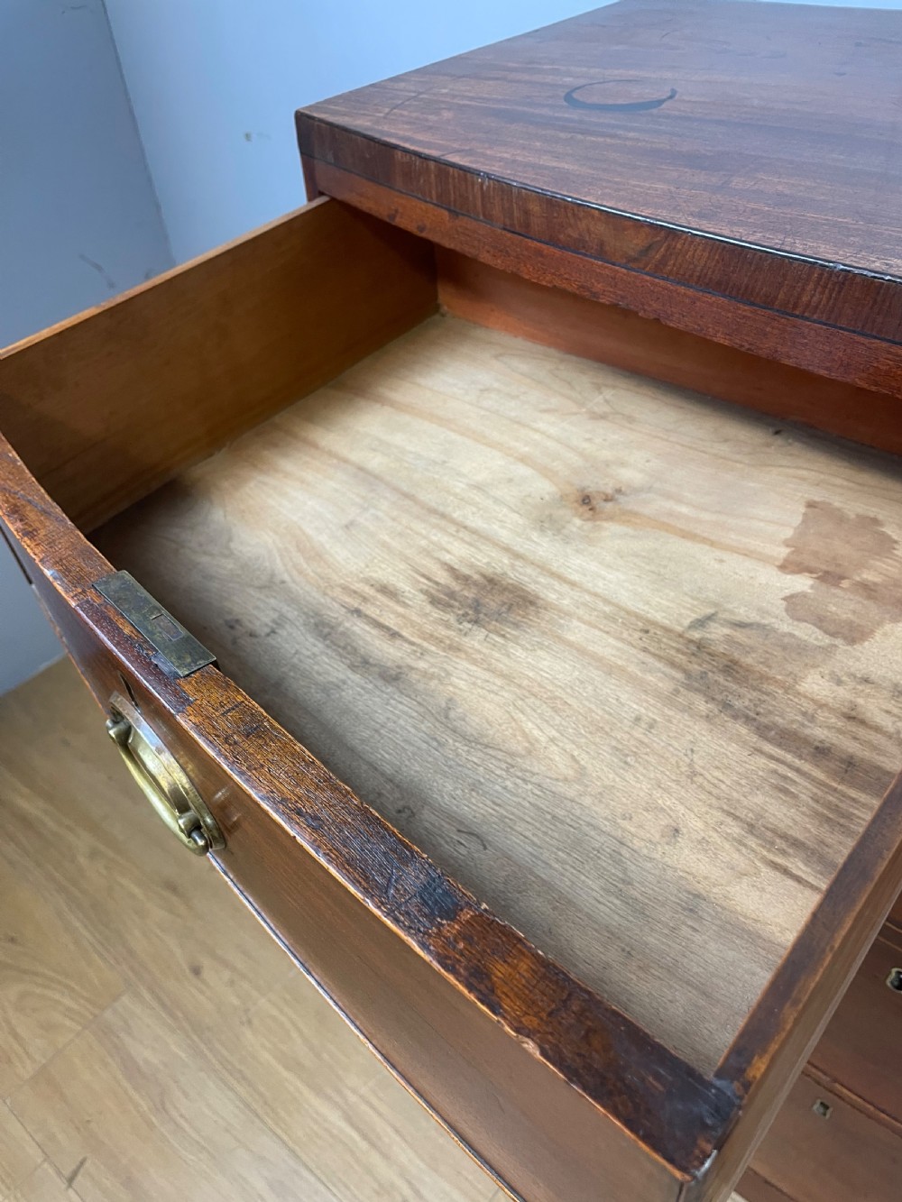Georgian mahogany bow front  4 height chest of drawers  View V