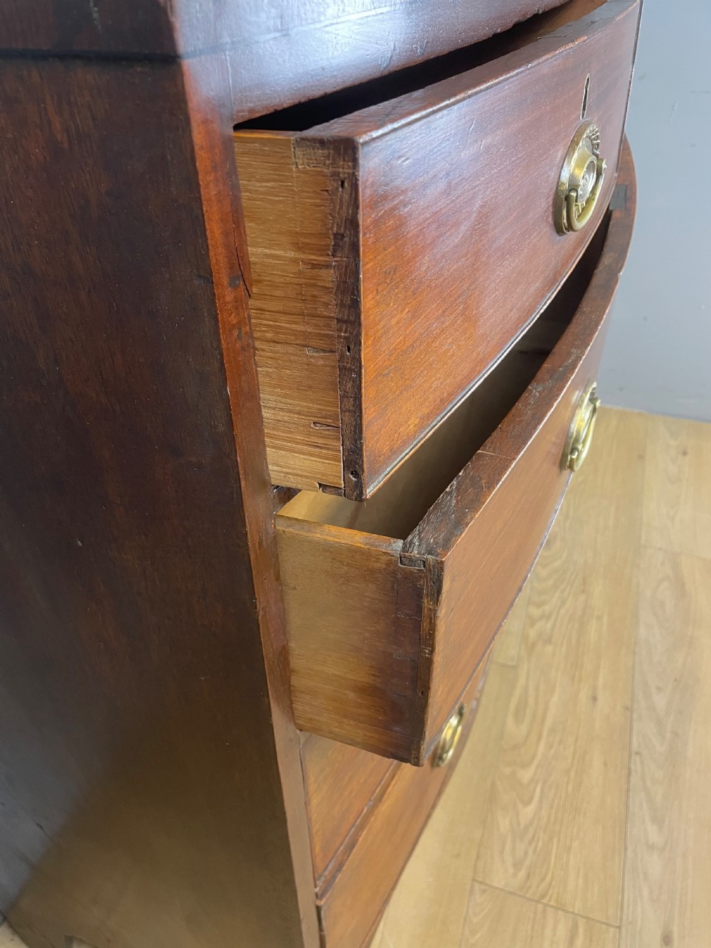 Georgian mahogany bow front  4 height chest of drawers  View VII