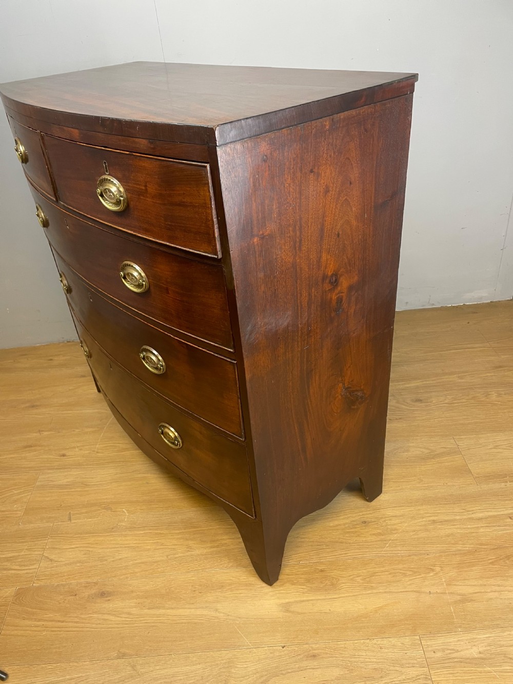 Georgian mahogany bow front  4 height chest of drawers  View IX